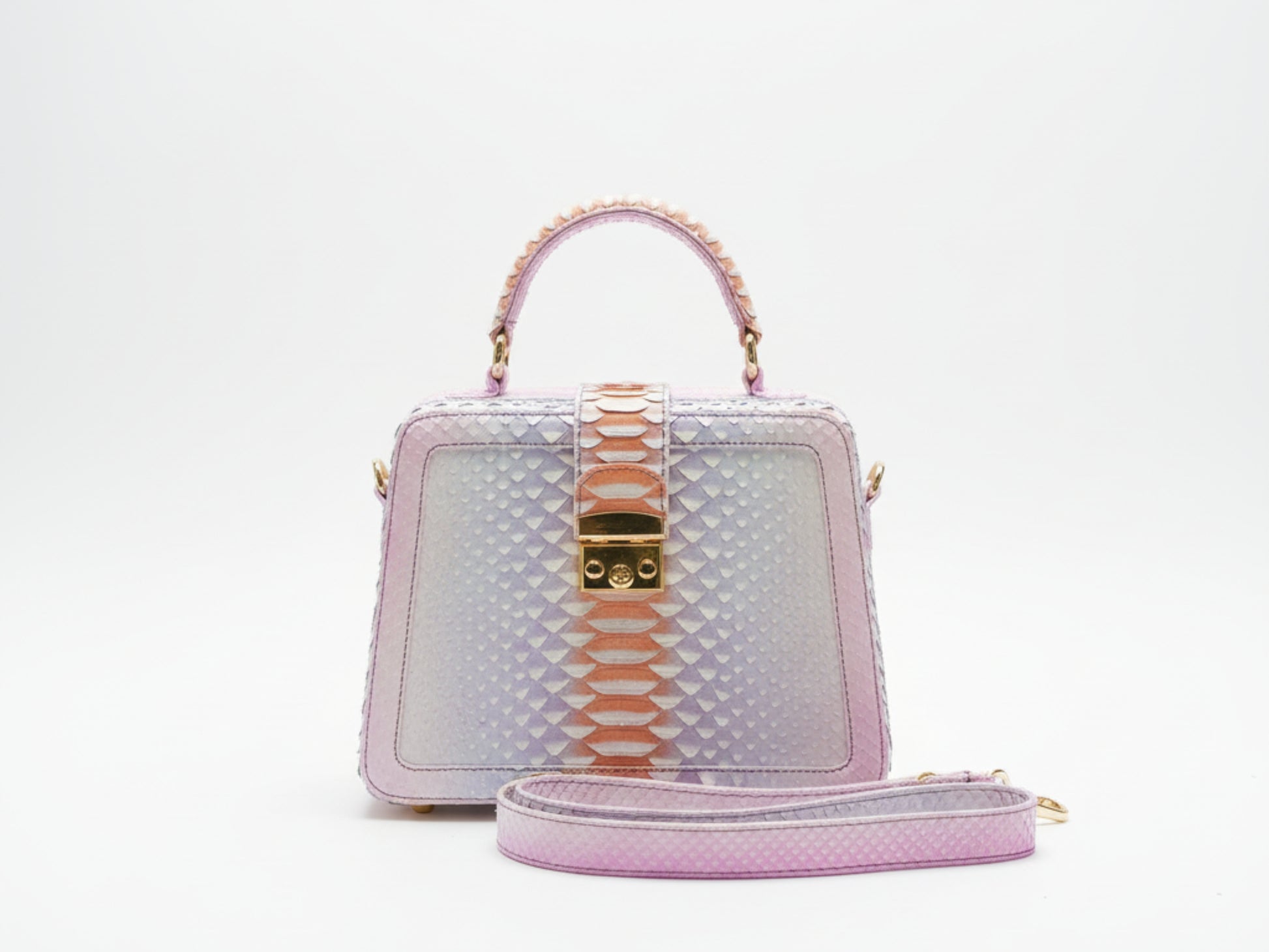 Luxury Genuine Python Snakeskin Top Handle Bag – Multicolor Designer Leather Purse for Women