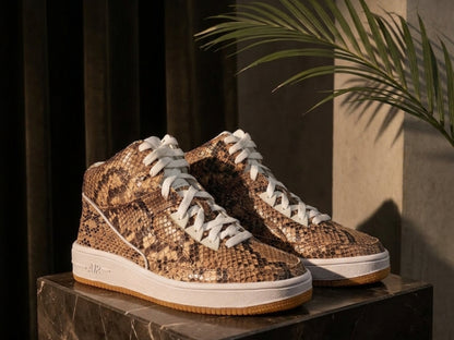 Brown Python Snakeskin Leather High-Top Sneakers