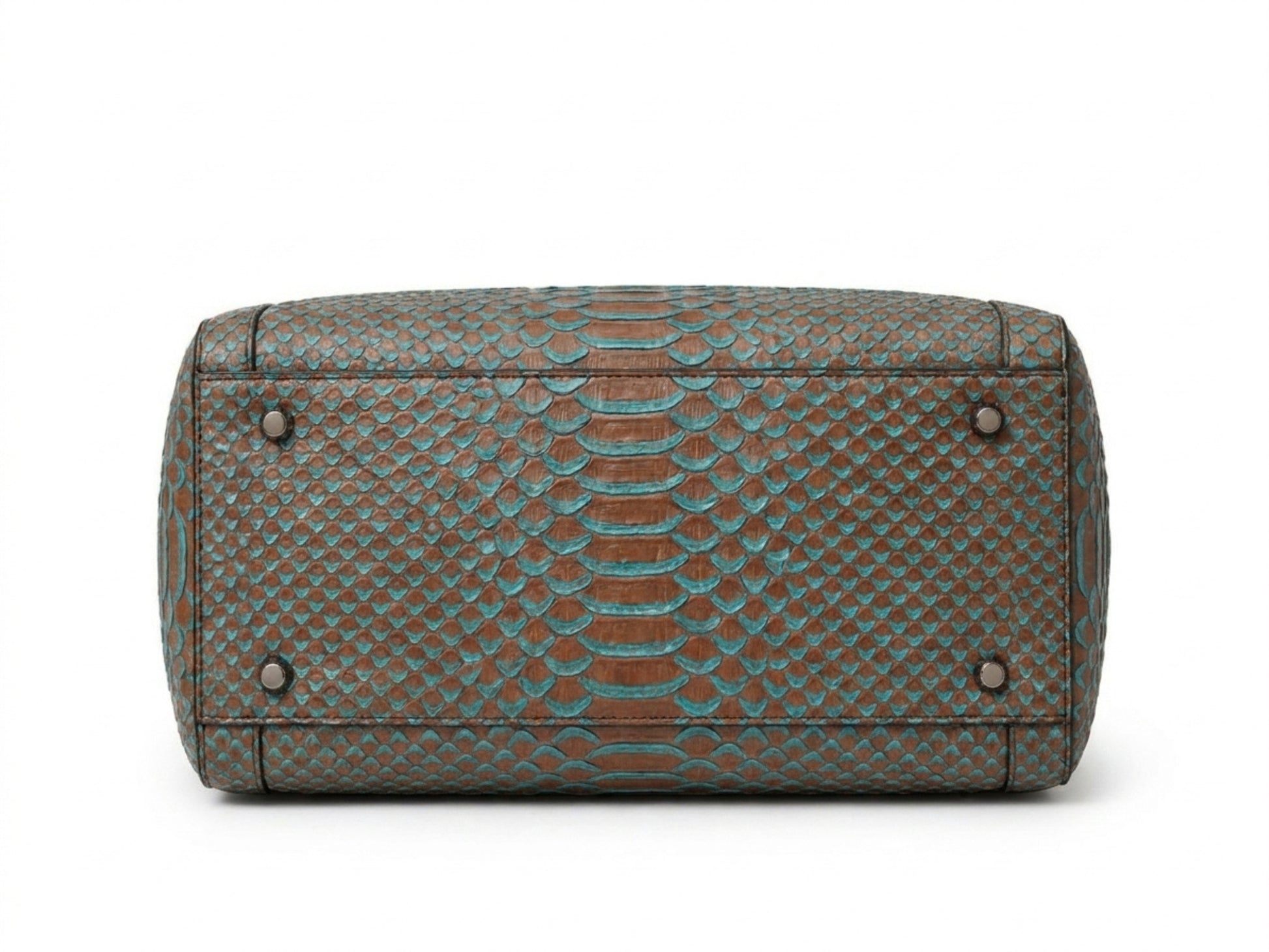 Brown Turquoise Python Snakeskin Leather Satchel Tote