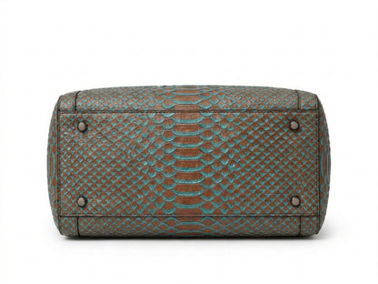 Brown Turquoise Python Snakeskin Leather Satchel Tote