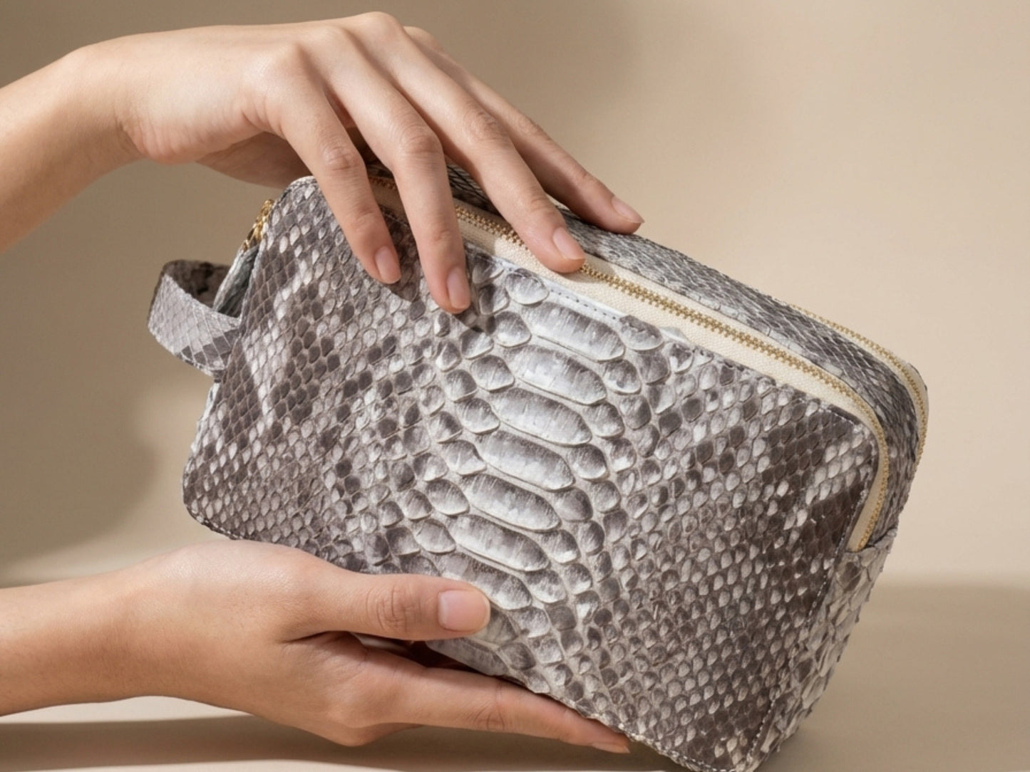 Genuine Python Snakeskin Leather Bag: Double Zipper Travel Case