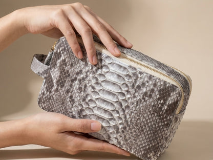 Genuine Python Snakeskin Leather Bag: Double Zipper Travel Case