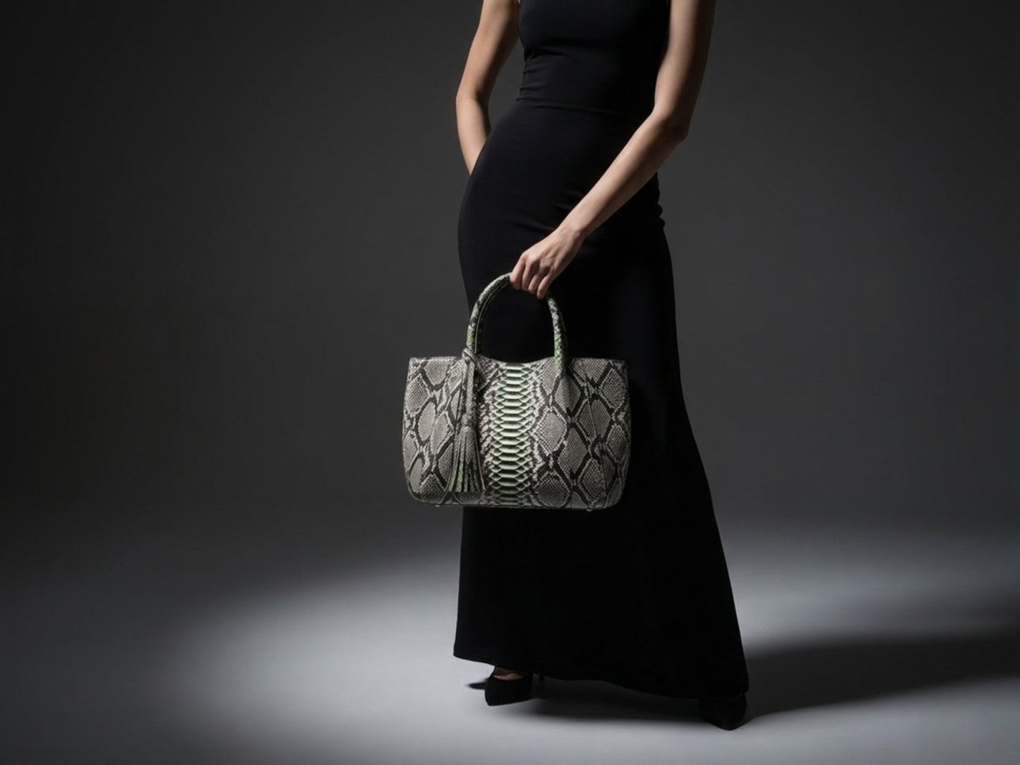 Natural Gray Python Snakeskin Tote Leather Bag