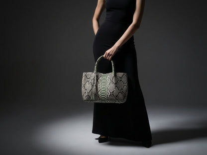 Natural Gray Python Snakeskin Tote Leather Bag
