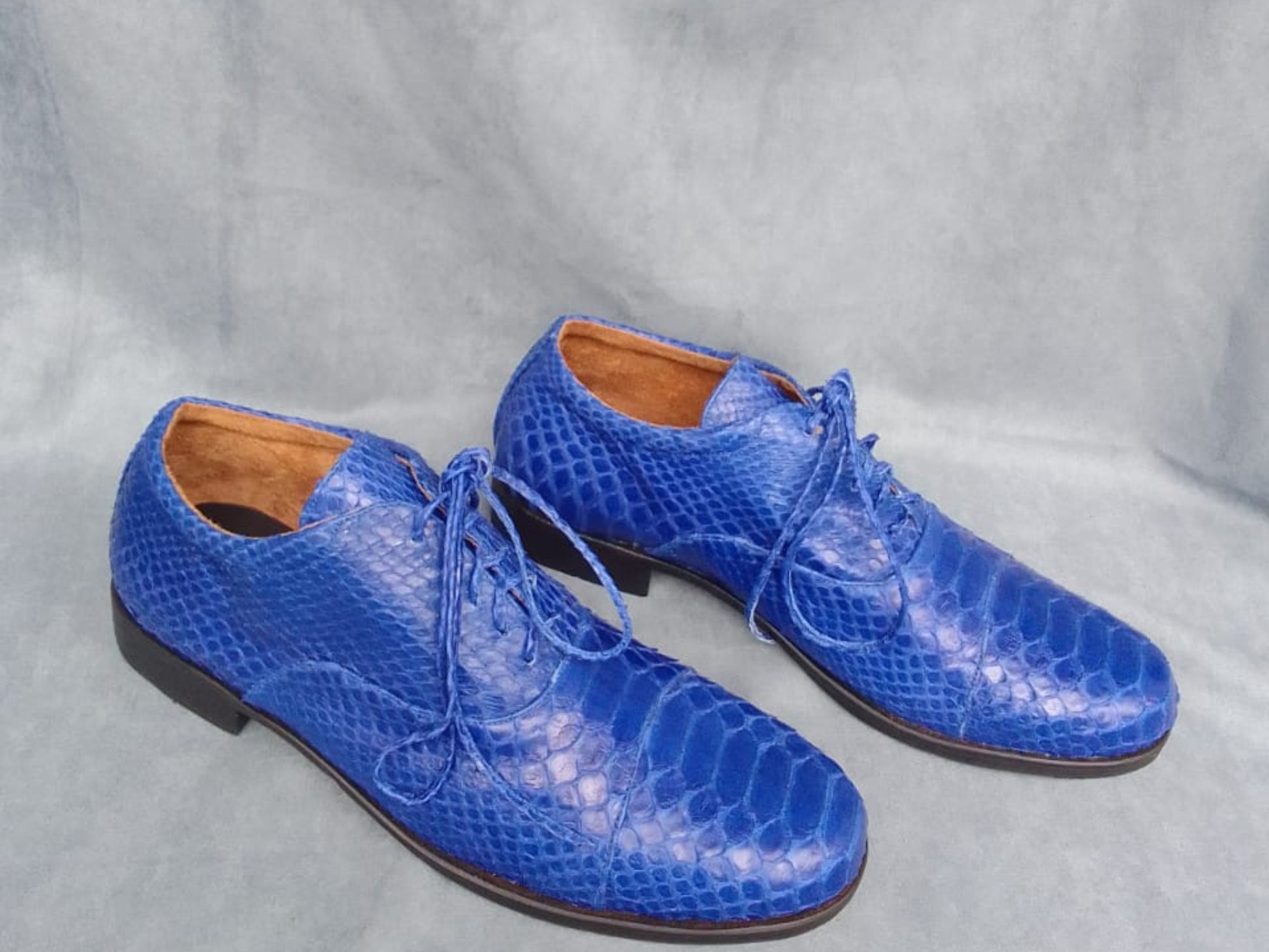 Blue Python Snakeskin Oxford Shoes for Men: Handmade Exotic Leather Dress Shoes