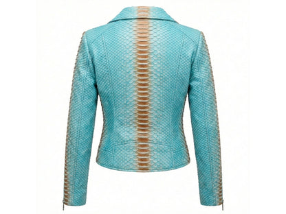 Turquoise Python Snakeskin Leather Jacket