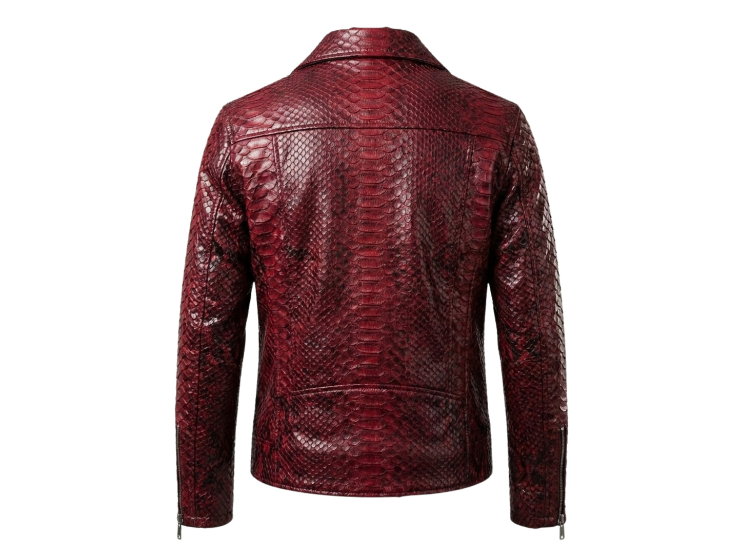 Genuine Python Snakeskin Leather Biker Jacket: Red Exotic Motorcycle Jacket
