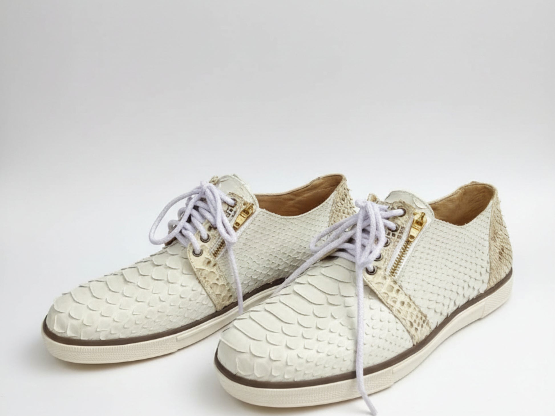 White Python Snakeskin Sneakers: Unisex Casual Designer Style