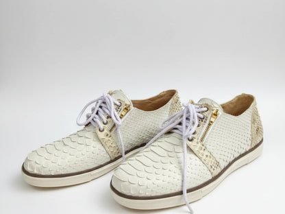 White Python Snakeskin Sneakers: Unisex Casual Designer Style
