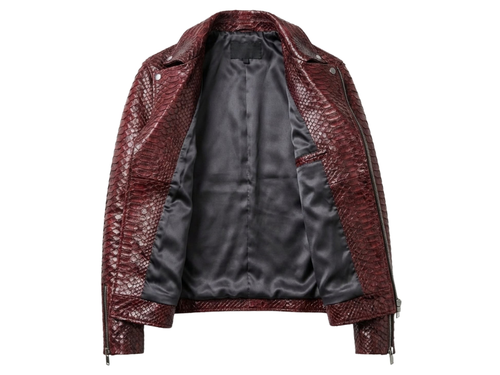 Genuine Python Snakeskin Leather Biker Jacket: Luxury Burgundy Exotic Motorcycle Jacket for Men