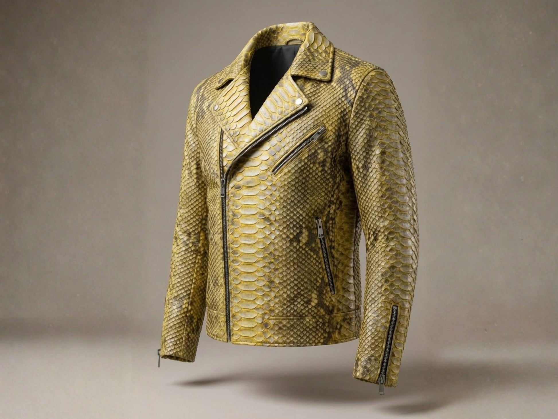Genuine Python Snakeskin Biker Jacket: Gold Exotic Leather Motorcycle Jacket