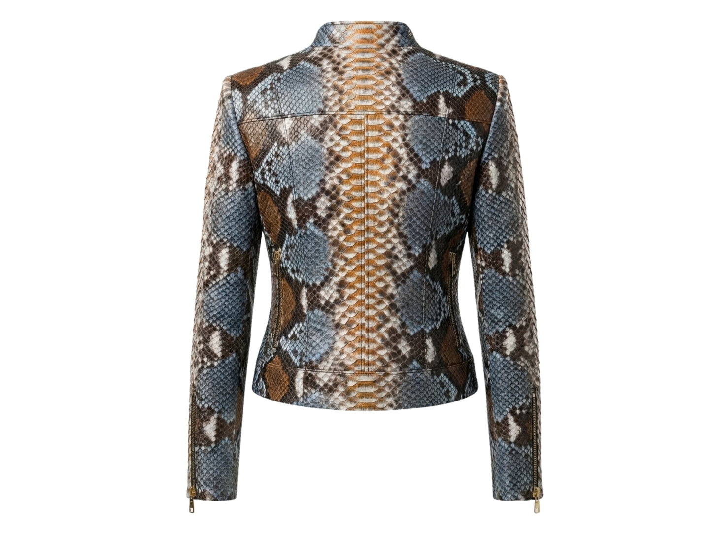 Exotic Blue Brown Python Snakeskin Leather Jacket
