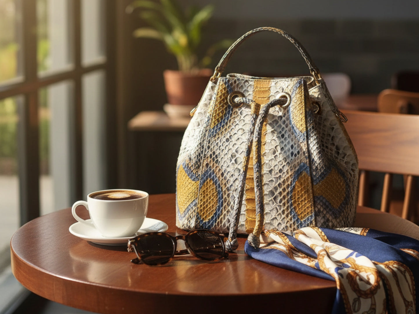 Genuine Python Snakeskin Bucket Bag: Handcrafted Exotic Leather Shoulder Purse for Women