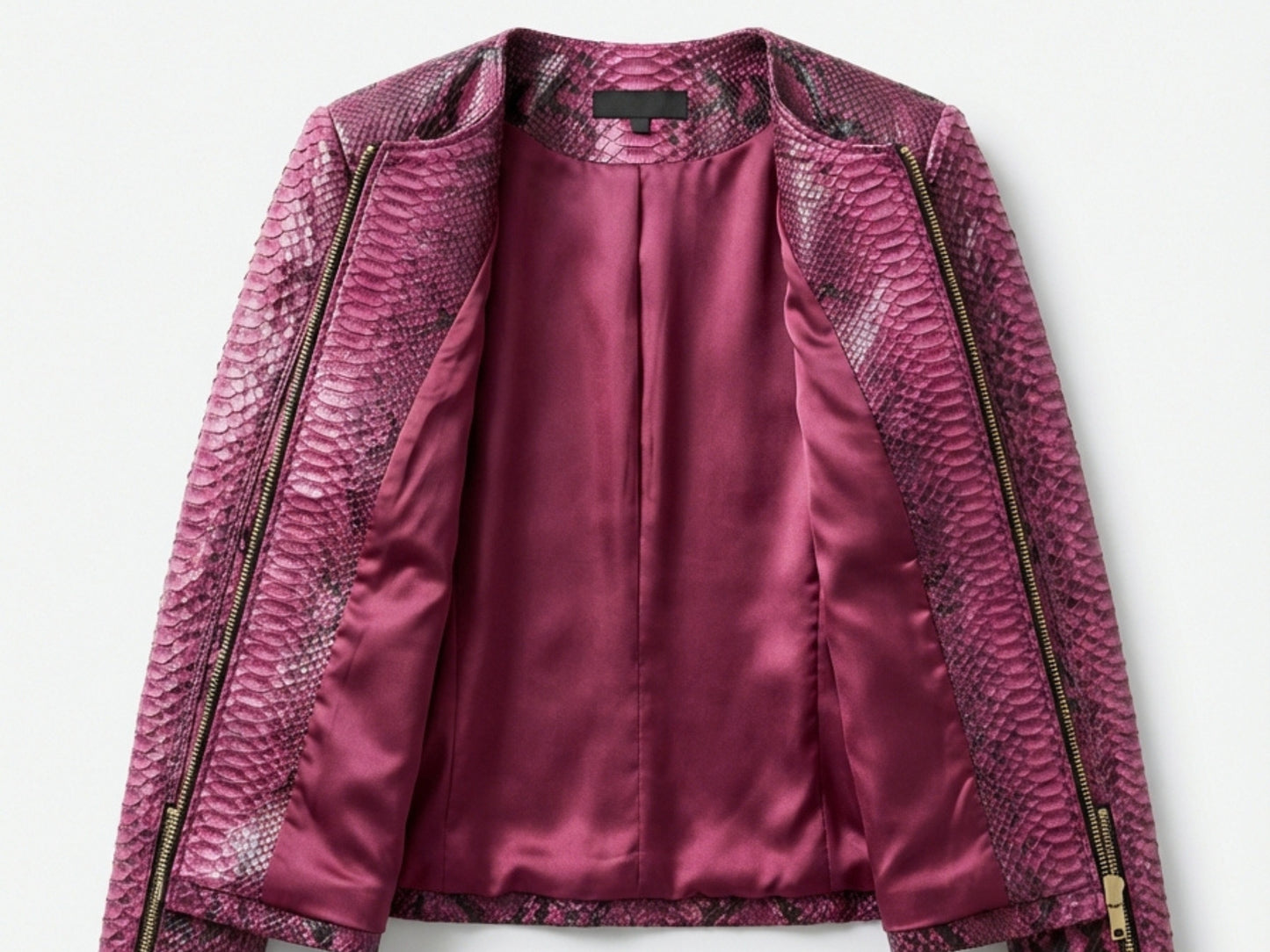 Pink Burgundy Python Snakeskin Leather Jacket