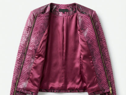 Pink Burgundy Python Snakeskin Leather Jacket