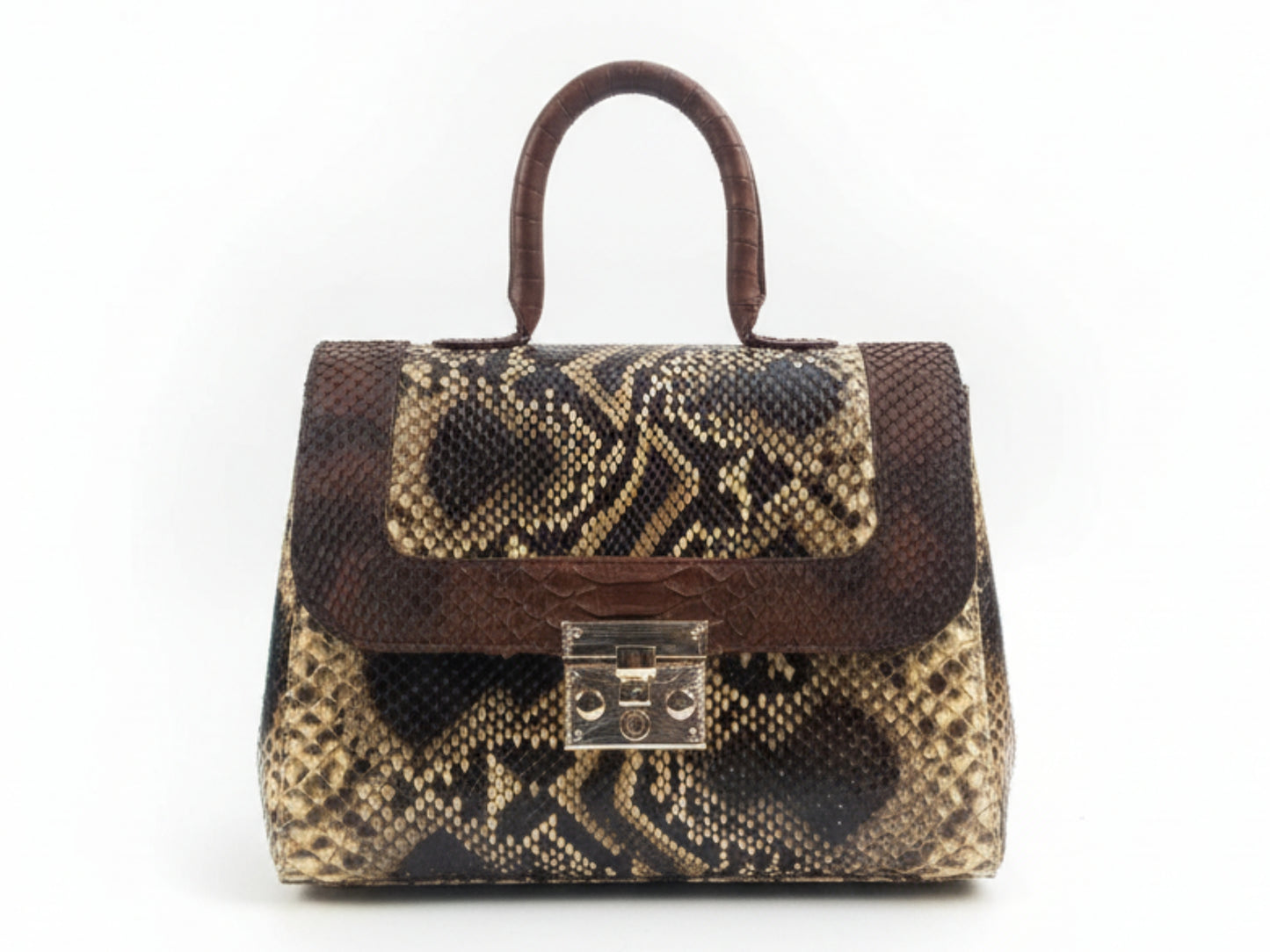 Luxury Brown Python Snakeskin Leather Handbag: Genuine Exotic Leather Women Bag