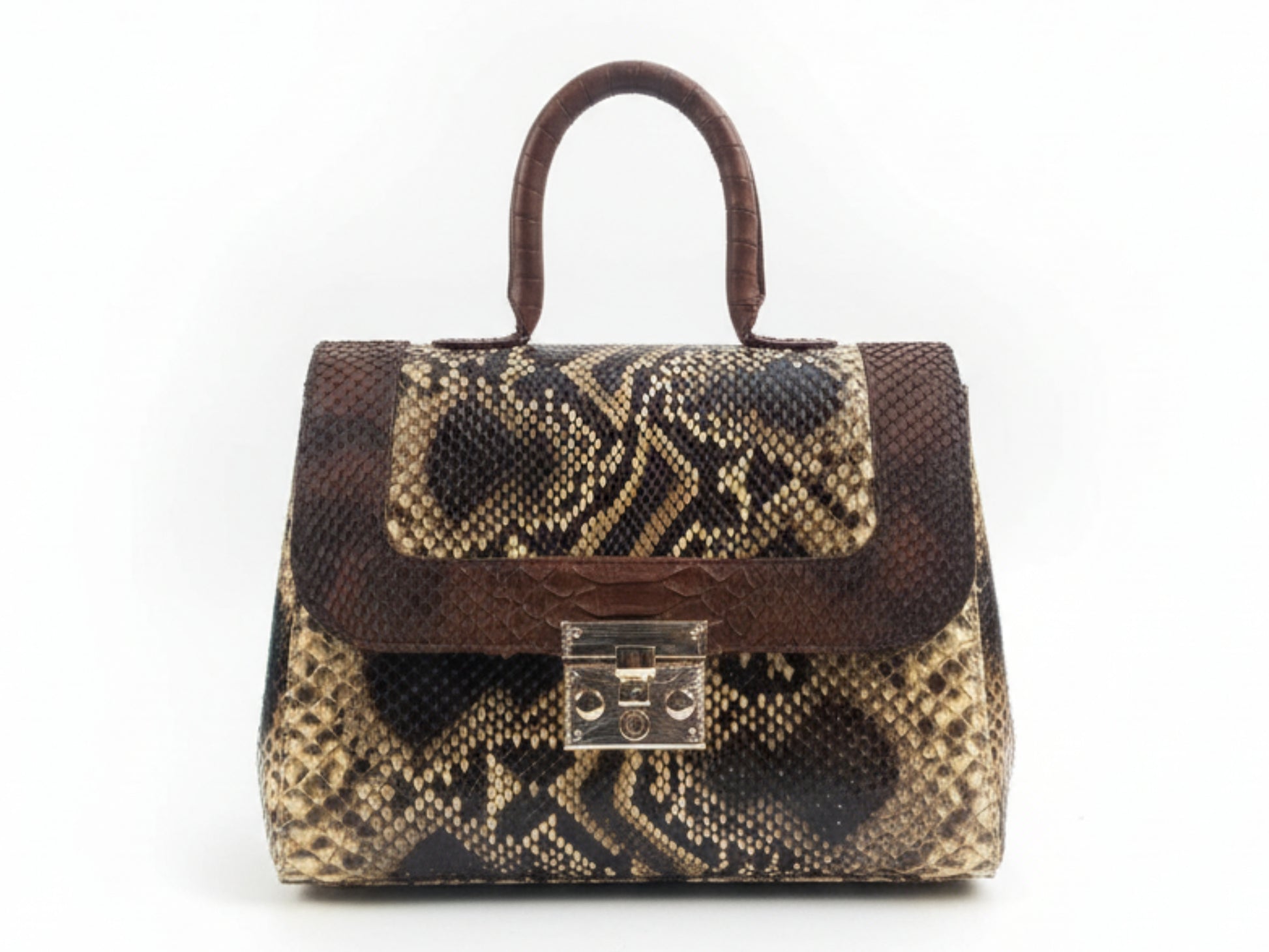 Luxury Brown Python Snakeskin Leather Handbag: Genuine Exotic Leather Women Bag