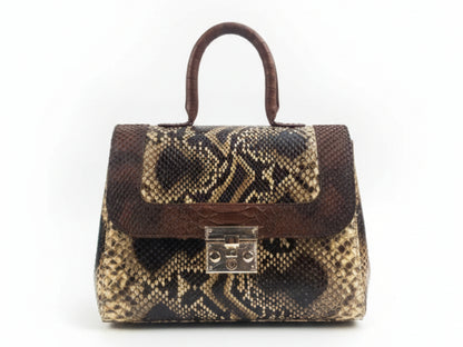 Luxury Brown Python Snakeskin Leather Handbag: Genuine Exotic Leather Women Bag