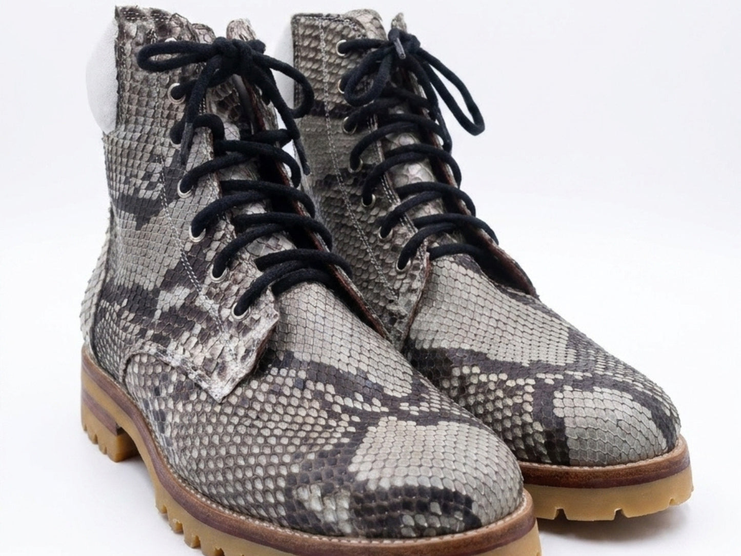 Natural Gray Snakeskin Python Leather Boots