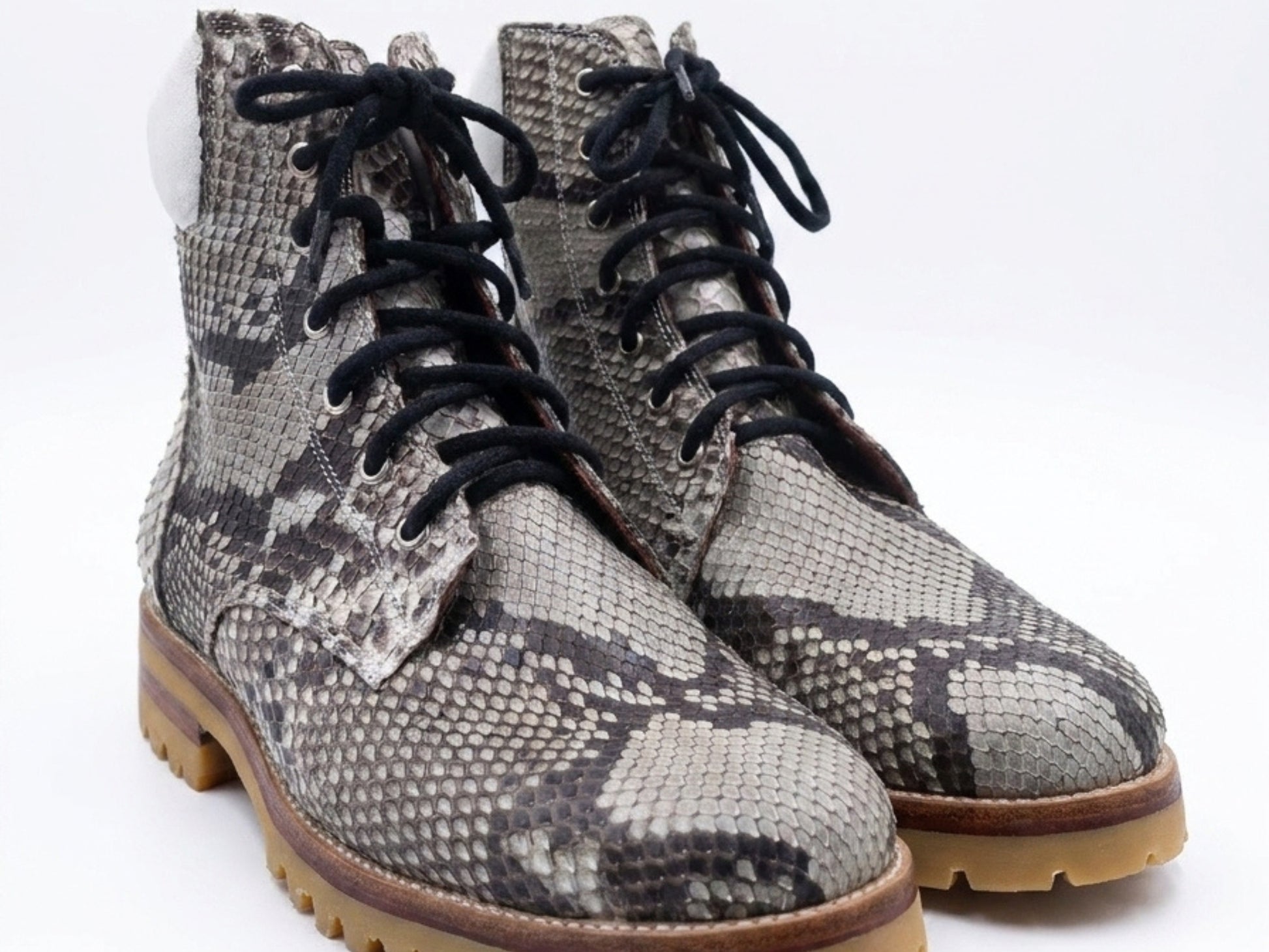Natural Gray Snakeskin Python Leather Boots