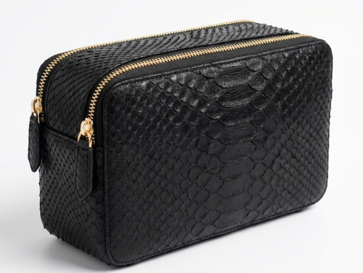 Genuine Python Snakeskin Leather Bag: Double Zipper Travel Case