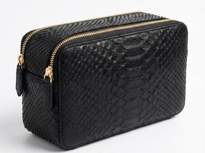 Genuine Python Snakeskin Leather Bag: Double Zipper Travel Case