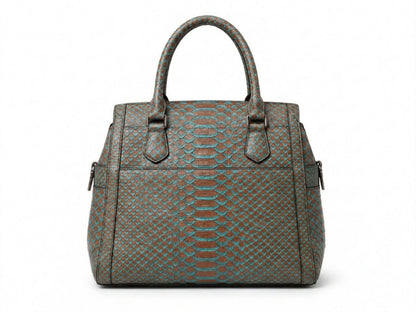 Brown Turquoise Python Snakeskin Leather Satchel Tote
