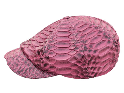 A maroon reptile-skin cap with a structured crown and curved brim, shown from a side profile on a white background.