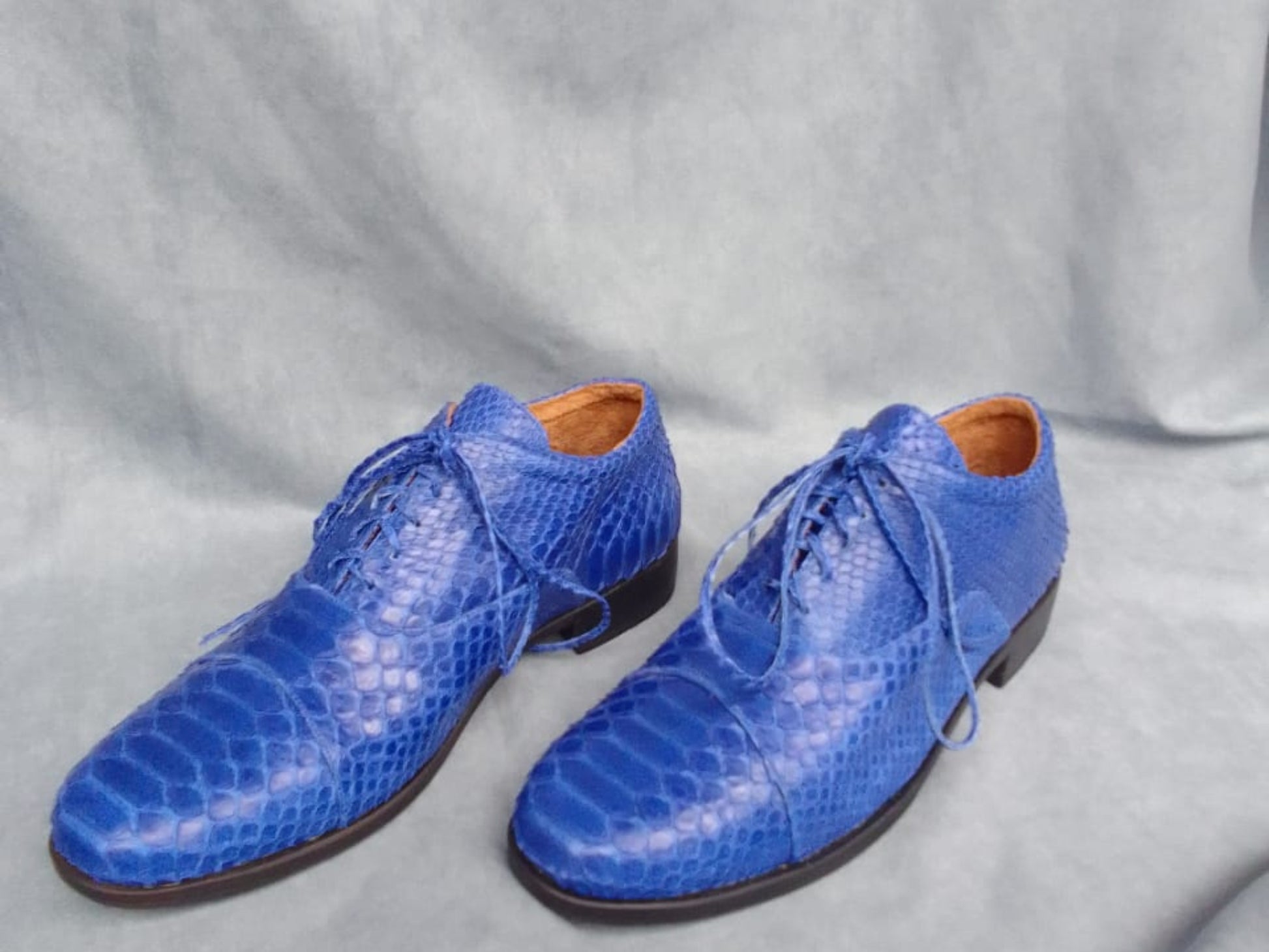 Blue Python Snakeskin Oxford Shoes for Men: Handmade Exotic Leather Dress Shoes
