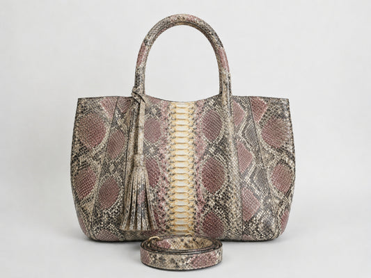Antique Pink Python Snakeskin Tote Leather Bag