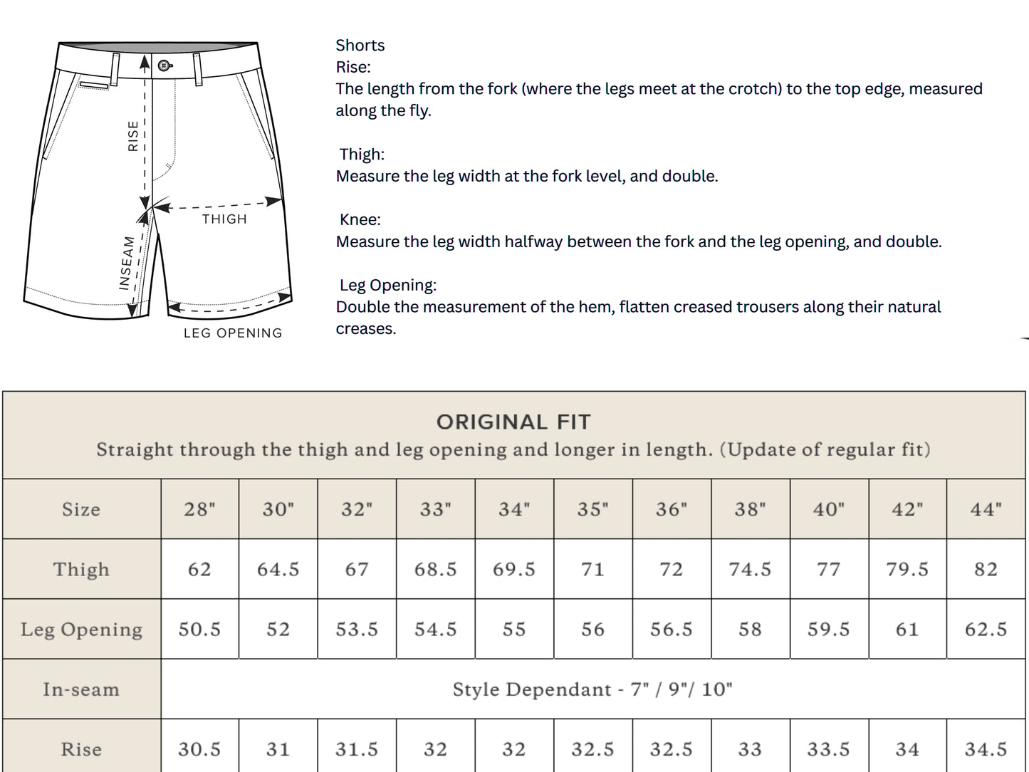 Snakeskin Summer Shorts size chart