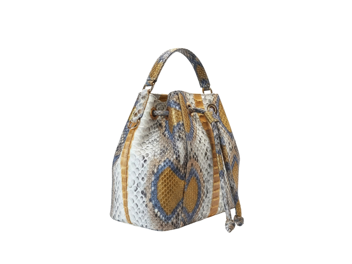 Genuine Python Snakeskin Bucket Bag: Handcrafted Exotic Leather Shoulder Purse for Women