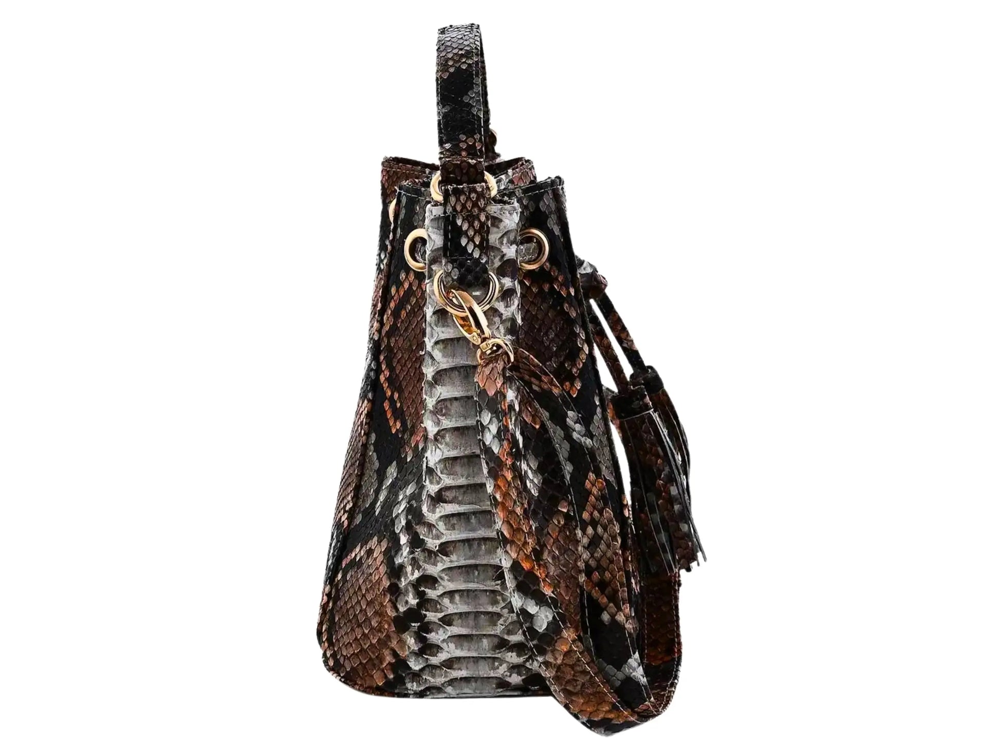 Snakeskin Drawstring Bucket Bag - Python Jacket by LFM Fashion