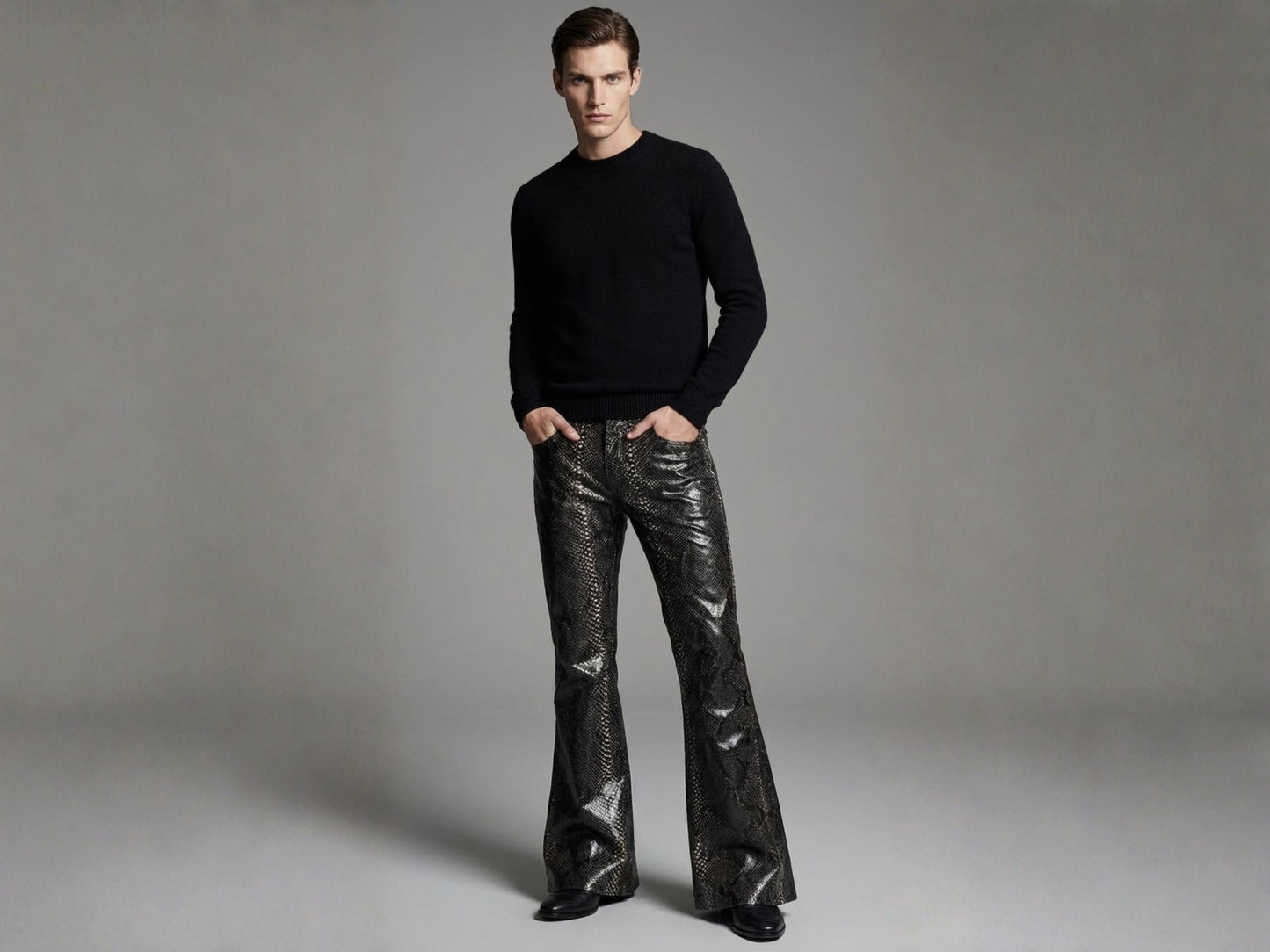 Men Snakeskin Flared Pants
