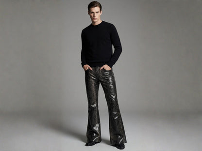 Men Snakeskin Flared Pants