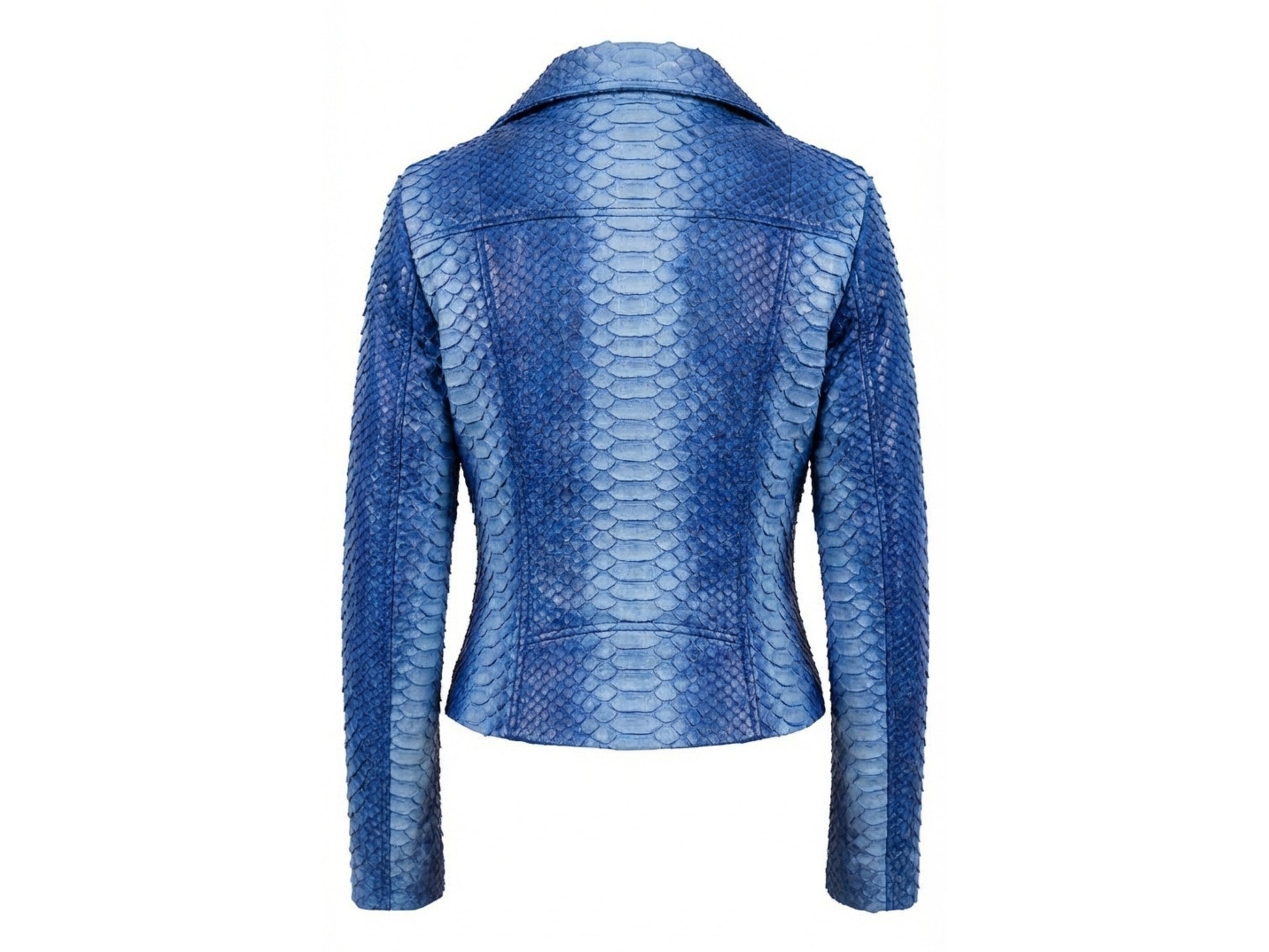 Handmade Blue Python Snakeskin Biker Jacket – Exotic Leather Moto Coat