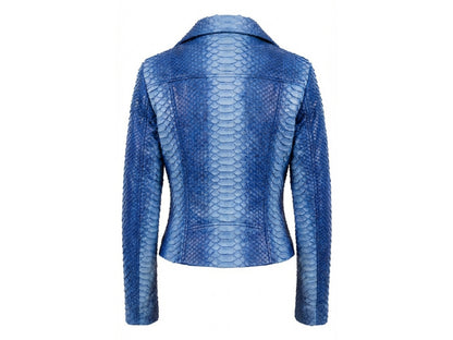 Handmade Blue Python Snakeskin Biker Jacket – Exotic Leather Moto Coat