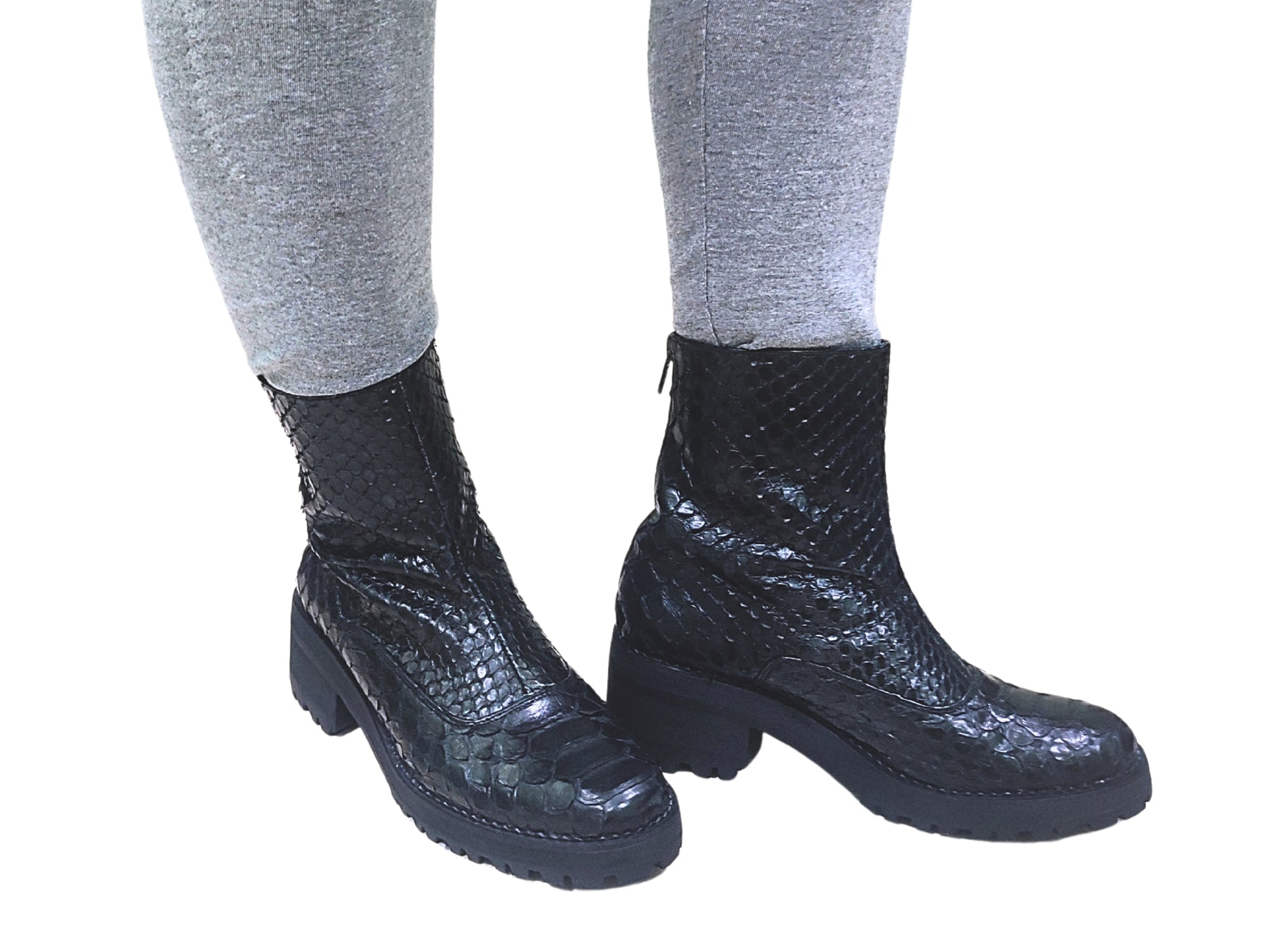 Fashion Snakeskin Leather Boots - 4