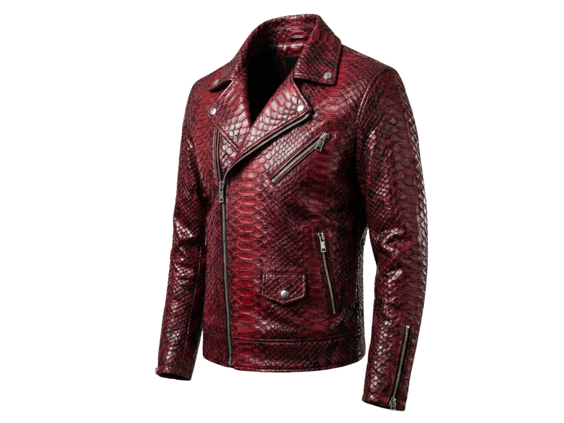 Genuine Python Snakeskin Leather Biker Jacket: Red Exotic Motorcycle Jacket