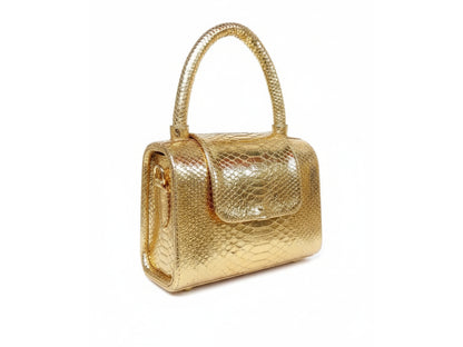 Genuine Python Snakeskin Leather Handbag in Gold
