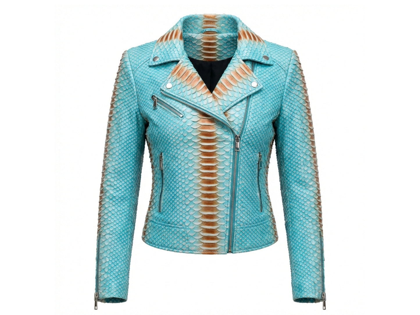 Turquoise Python Snakeskin Leather Jacket