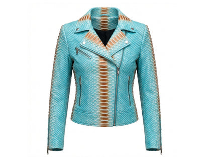 Turquoise Python Snakeskin Leather Jacket