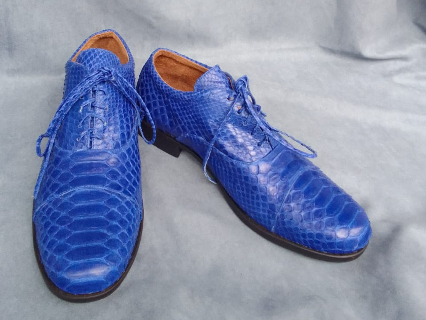 Blue Python Snakeskin Oxford Shoes for Men: Handmade Exotic Leather Dress Shoes