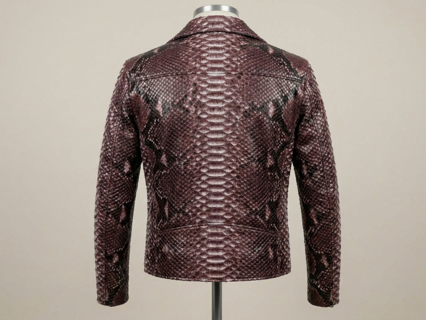 Genuine Python Snakeskin Leather Biker Jacket: Gradient Burgundy Exotic Motorcycle Jacket