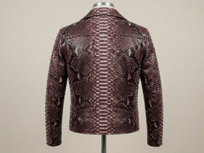 Genuine Python Snakeskin Leather Biker Jacket: Gradient Burgundy Exotic Motorcycle Jacket