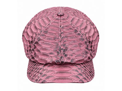 A structured baseball cap with maroon snakeskin pattern, shown from the front on a solid white background.