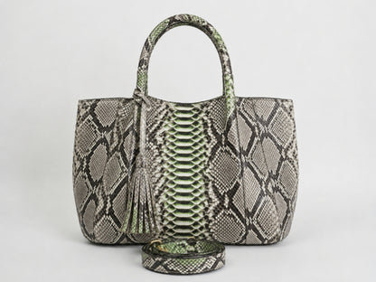 Natural Gray Python Snakeskin Tote Leather Bag