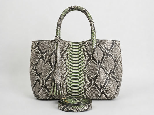 Natural Gray Python Snakeskin Tote Leather Bag