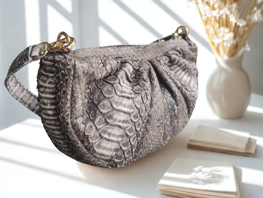 real snakeskin Croissant Small Leather Shoulder Bag