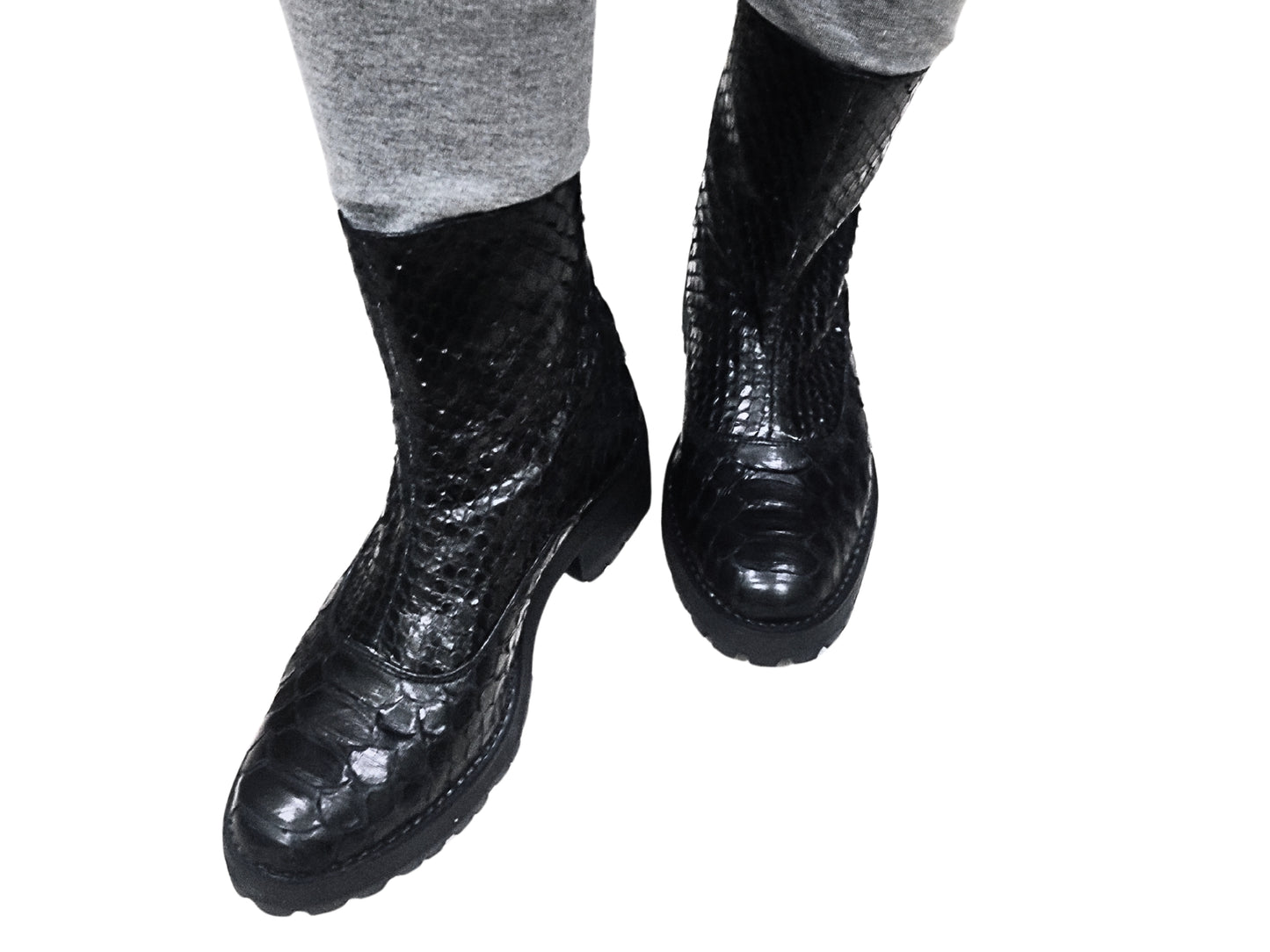Fashion Snakeskin Leather Boots - 5